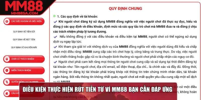 Điều kiện thực hiện rút tiền từ ví MM88 bạn cần đáp ứng